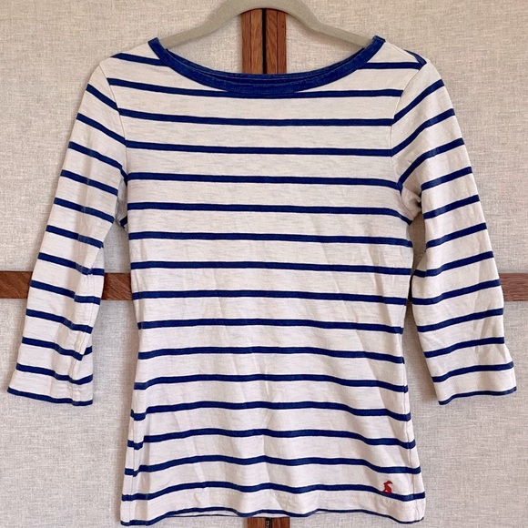 Joules Tops - Joules Blue and Cream Striped Top 3/4 Sleeves Boat Neck - Size 6